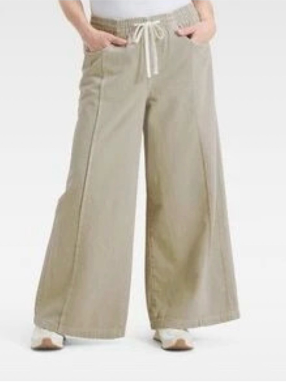 Wide Leg Drawstring Pants in Light Olive - Picture 3 of 4